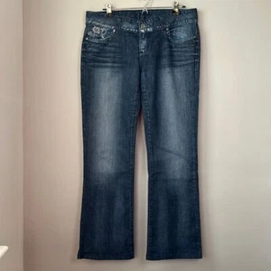 Guess Jeans Women 32 Blue Bootcut Bling stretch distressed embroidery 4 pocket - Picture 1 of 12