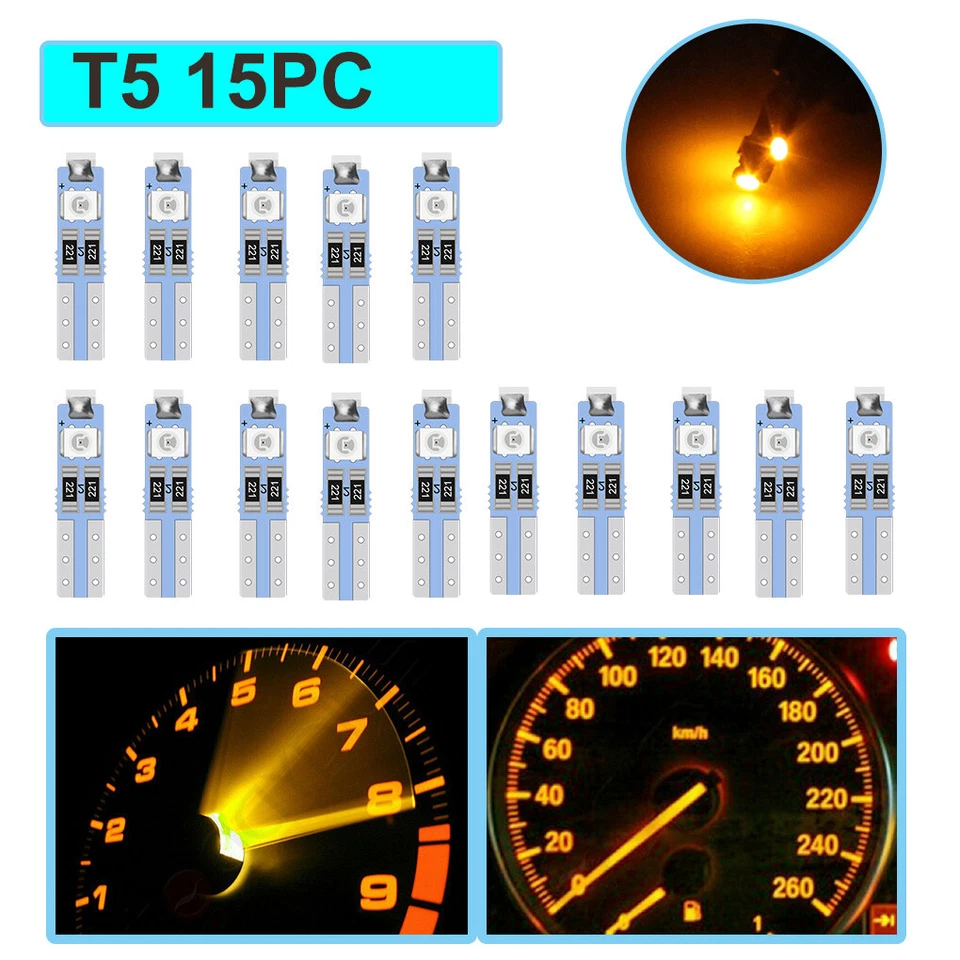 15 piezas T5 74 2721 3SMD Calibre Cluster TABLERO LED LUZ COCHE Ámbar 3000k Color Foto 1 de 4