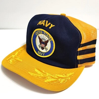 Parche de la Marina de los Estados Unidos Tres 3 Rayas Snapback Huevo Revuelto Sombrero Gorra de Camionero Hecho en EE. UU. Foto 1 de 4