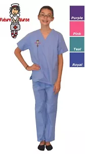 Kids Scrubs with Future Nurse Embroidery Design Pink Blue Purple Green - Picture 1 of 6