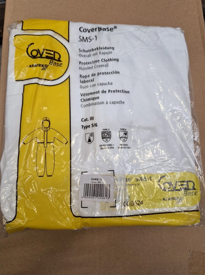 SMS OVERALL Einweg Schutzanzug PSA Kategorie 3 Typ 5/6 Asbest weiß Entsorgung