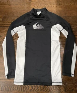 Boys Quiksilver Black White Long Sleeve Rash Guard Swim Shirt Size Youth 16 - Picture 1 of 4