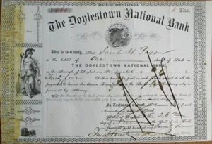 Doylestown, PA National Bank 1872 Aktienzertifikat - Pennsylvania Penn - Bild 1 von 1