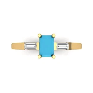 0.8 tcw Emerald Cut Engagement Ring 14K Yellow Gold Turquoise Promise Ring - Picture 1 of 11