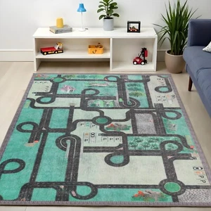Country Road Non-Slip Kids Playroom Nursery Washable Indoor Area Rug - Picture 1 of 44