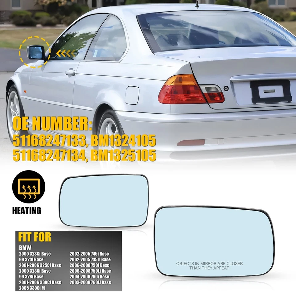 Heated Front LH&RH Side View Mirrors Glass For BMW 323Ci 325Ci 328Ci 330Ci Base — 第 1/4 张图片