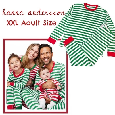 Hanna Andersson Adult Mens XXL Green White Red Stripe Pajamas Christmas Family - Image 1 of 4