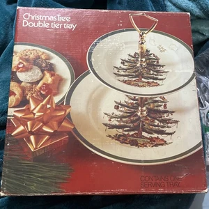 Vintage Spode Christmas Tree Double Tier Serving Tray Plate - Picture 1 of 6