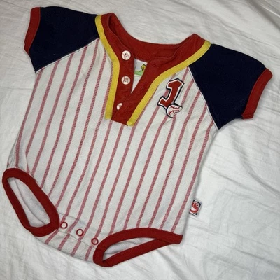 Bebé de una pieza vintage a rayas de béisbol de Plaza Sésamo de 3-6 meses Foto 1 de 4