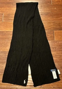 Polo Ralph Lauren Balck White Pony Mens OS 76" x 10.5" Wool Blend Neck Scarf NWT - Picture 1 of 6