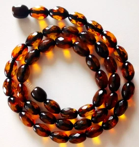 ECHTE BALTISCHE BERNSTEIN FACETTIERTE PERLEN HALSKETTE SCHMUCK GESCHENK - Bild 1 von 7