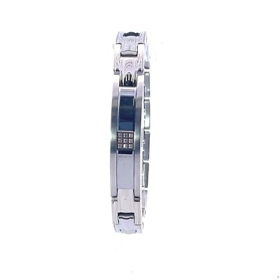 Brazalete de identificación de diamantes redondos de 0,10 quilates de acero inoxidable y tungsteno de 12,5 mm para hombre Foto 1 de 4