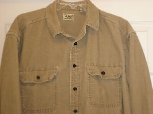 size large Mens classic heavy cotton LL Bean navy shirt with patchwork corduroy bolt