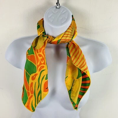 Bufanda Cuadrada Vintage Glentex Mujer Naranja Amarillo Verde Abstracto Flor Mariposa Foto 1 de 4