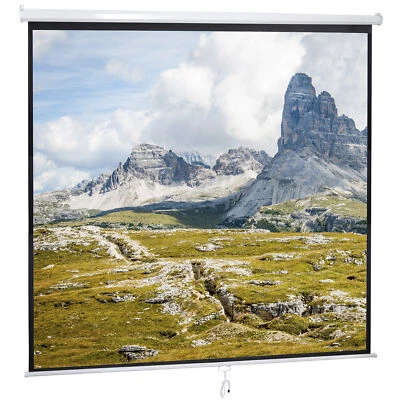 120" Manual Projector Screen 1:1 HD Format w/Auto Lock Anti-Crease Home Theater - Image 1 of 4