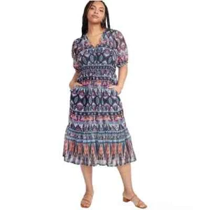 Old Navy Dress Boho Women XXL Short Sleeve V Neck Empire Waist Aztec Midi - Picture 1 of 15