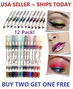 12 Color Glitter Eyeshadow Lip EyeLiner Eye Shadow Pencil Shimmer Pen Makeup Set - Picture 1 of 24