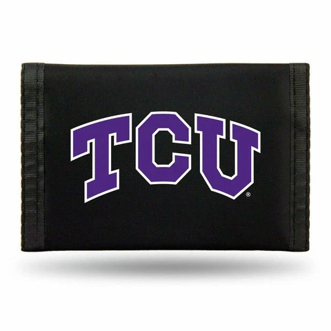 TCU Horned Frogs Nylon Tri-Fold Wallet [NEW] NCAA Vinyl Trifold Billfold ID Cover