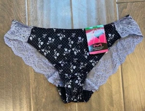 Maidenform Womens Lace Back Tanga Purple Plum Gray Flower Panty M NWT - Picture 1 of 2