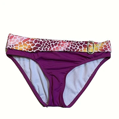 Perry Ellis Womens Bikini Bottom Pink Orange Leopard Print Gold NWT Size Small - Image 1 of 4