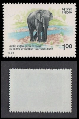 India 1986 Corbett National Park Asian Elephants Mammals Animals stamp 1v MNH - Image 1 of 2
