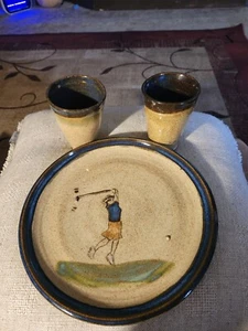 Polly Cooper Ceramic Golf Plate With Matching Cups - Picture 1 of 10