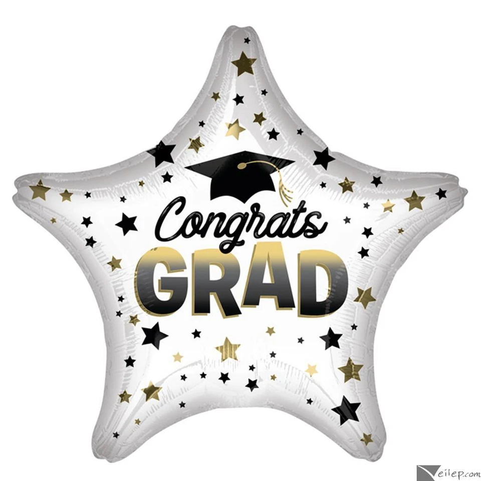 Globo de lámina estándar Anagram Ombre Congrats grado 19IN, oro blanco negro Foto 1 de 1