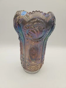 Vtg Imperial Purple Carnival Glass 10" Scroll & Flower Vase - Picture 1 of 5