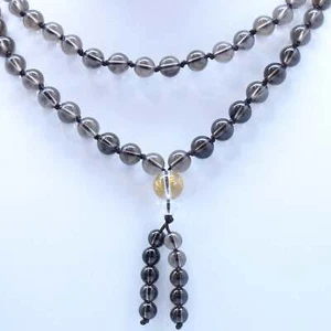 Smoky Quartz Mala Bead Strand Necklace - Length: 22 8mm Beads - Picture 1 of 2