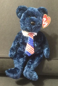 Pops - Ty Beanie Babies - Oso del Día del Padre - Corbata de la Bandera Americana - 2002 - con etiquetas - Imagen 1 de 3