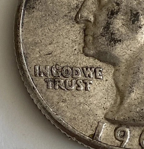 1963 Silver Washington Quarter Die Chip Motto G Error Variety 90% 25C Cover