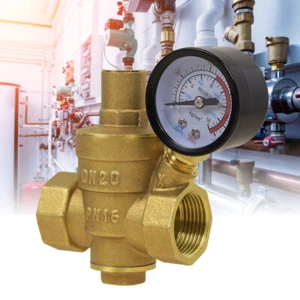 1Pc DN20 3/4" Brass Adjustable Water Pressure Reducing Regulator Valves w/ Gauge - Picture 1 of 12
