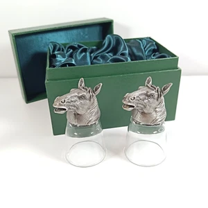 Vintage Pewter Horse Head Shot Glasses Set of Two Boxed - Foto 1 di 22