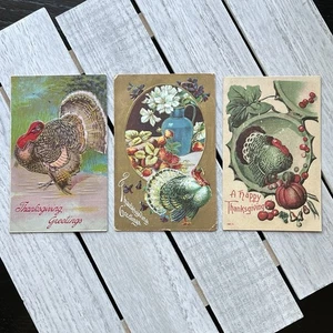 Lot ALL ANTIQUE THANKSGIVING POSTCARDS Turkeys Strawberries Pumpkins Floral GOLD - Picture 1 of 2