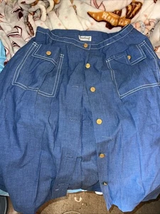 Vintage 70s/'80s Sasson Denim A-Line Midi Skirt Front Belt Buckle size 12 m/l - Picture 1 of 7
