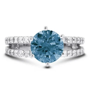 1.48 CTW Blue SI1 Round Cut Natural Certified Diamonds 18k Gold Engagement Ring - Picture 1 of 10