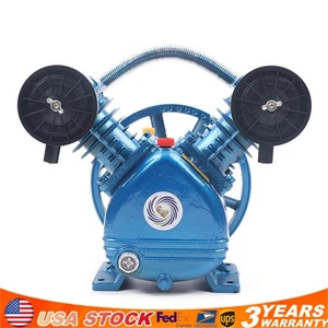 Pompa Compressore Aria Doppio Cilindrico 2 Pistoni Stile V Testa 2HP Monofase Blu - Foto 1 di 11