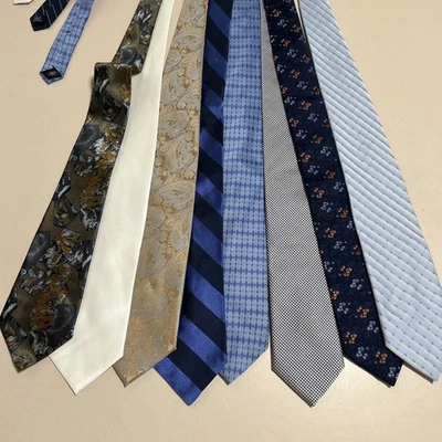 Lote de 8 corbatas para hombre azul marrón blanco acolchado artesanal seda mezcla de poliéster Foto 1 de 4