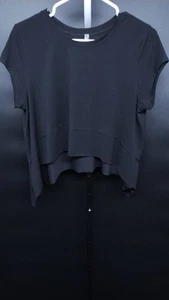 FP Movement Black Asymmetrical Hem Crop Top M Athleisure Yoga Activewear Tee - Picture 1 of 7