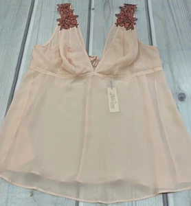 Lela Rose For Lane Bryant Size 18/20 Sleeveless Top Sheer Pink Flower Appliqué - Picture 1 of 7