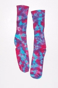 Kid's Tie Dye Bamboo Socks Hot Pink & Turquoise Blotter Youth Socks Hippie art - Picture 1 of 1
