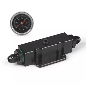 Aluminum AN6 Inline Fuel Filter With 1/8 NPT Oil Fuel Pressure Gauge 0-60 PSI - Picture 1 of 12