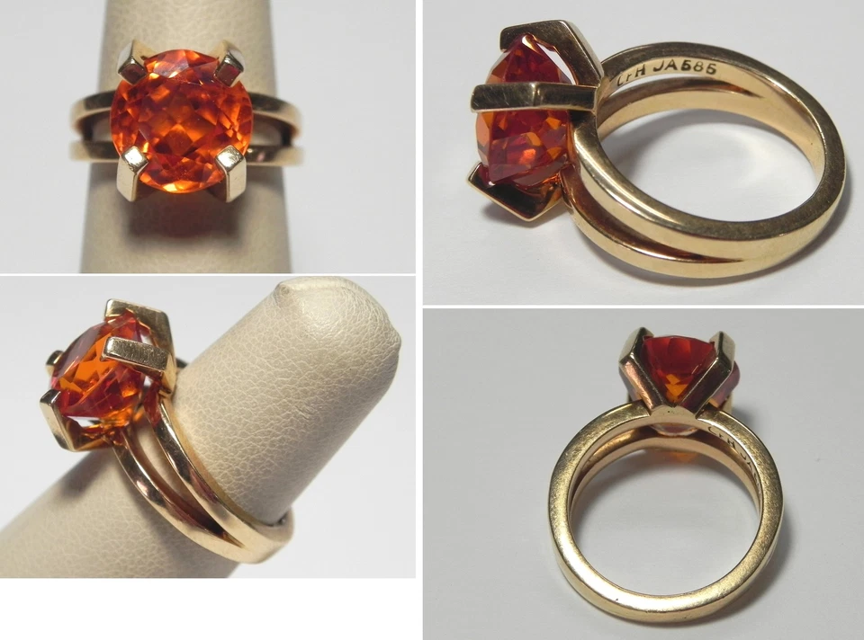 Anillo abstracto solitario zafiro naranja laboratorio YG sólido 14K Estate, talla 6,5 Foto 1 de 1