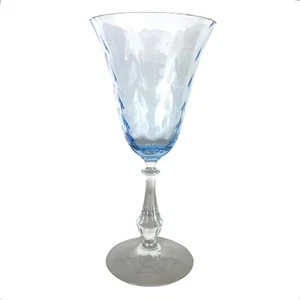 Fostoria Wine Water Blue Clear Stem Glass Vintage 7 1/2” Tall Ripple - Picture 1 of 5