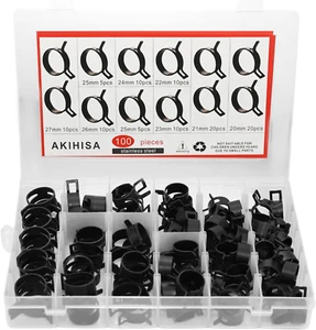 100 Pcs 20-27Mm Spring Hose Clamp, Spring Steel 65Mn Fuel Hose Clamp, 8 Sizes fo - Picture 1 of 12