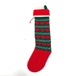 Vintage Kurt Adler Red Green White Knitted Christmas Stocking Hearts 1984 READ - Picture 1 of 4