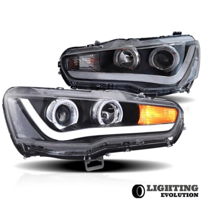 VLAND LED Headlights For 2008-2017 Mitsubishi Lancer EVO X Angel Eyes Left＆Right - Image 1 of 4