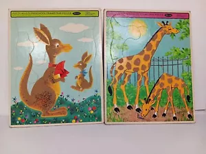 Vintage Puzzle Whitman Frame-Tray 1968 Giraffes & Kangaroo Fuzzy-Wuzzy 11x14 Lot - Picture 1 of 1