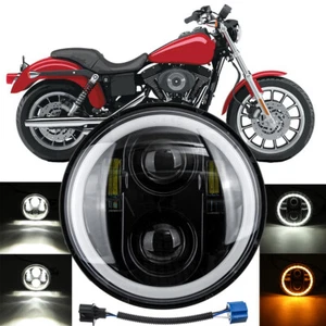 5.75" Inch Motorcycle LED Light Headlight High Low Beam w/ Halo Ring DRL Lamp - Picture 1 of 9