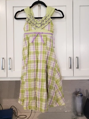Niña Bonnie Jean Talla 7 Vestido Verde Lima y Rosa Cuadros Verano Vestido Nuevo Con Etiquetas Foto 1 de 4